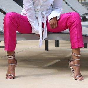 hot pink cigarette trousers